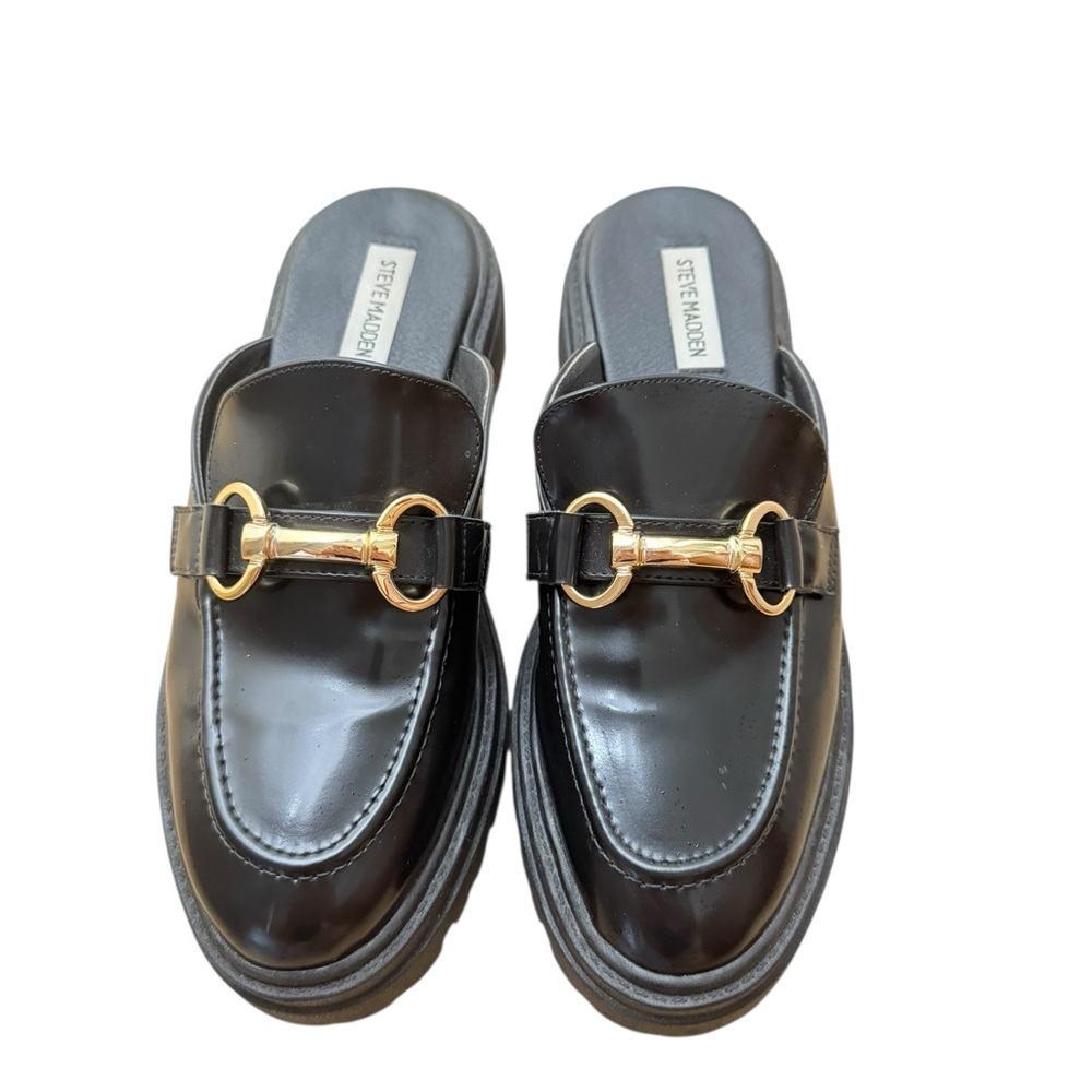 Steve Madden Black Mules with Gold Detail